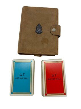 Vintage Delta Gamma Anchor Ball Bridge Playing Cards Suede Travel Case USA Games